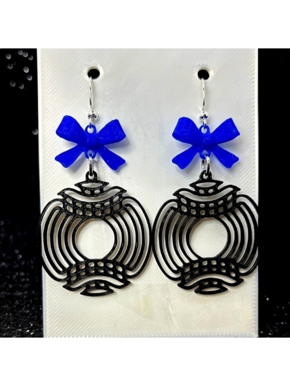 Black and Blue Bow Dangle Earrings